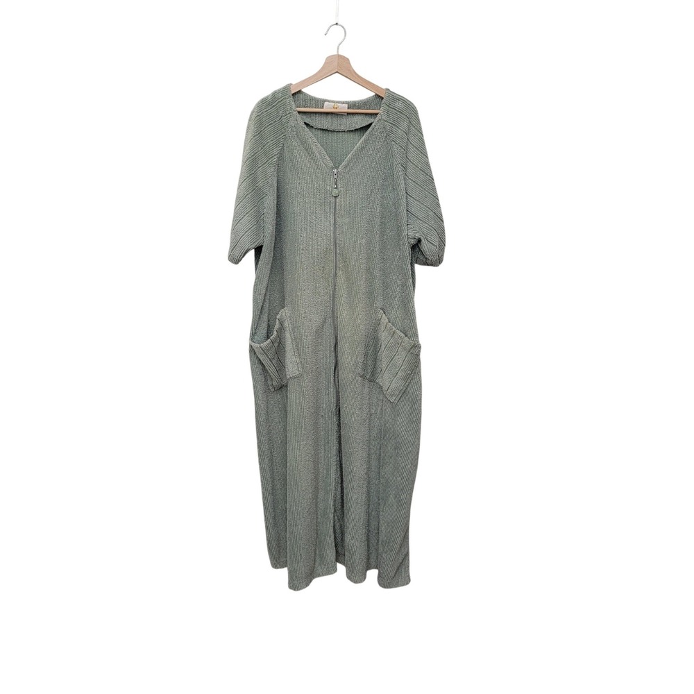 Vtg Stan Herman Chenille Robe Long Lounger Sage Green Relaxed Fit Womens 3X
